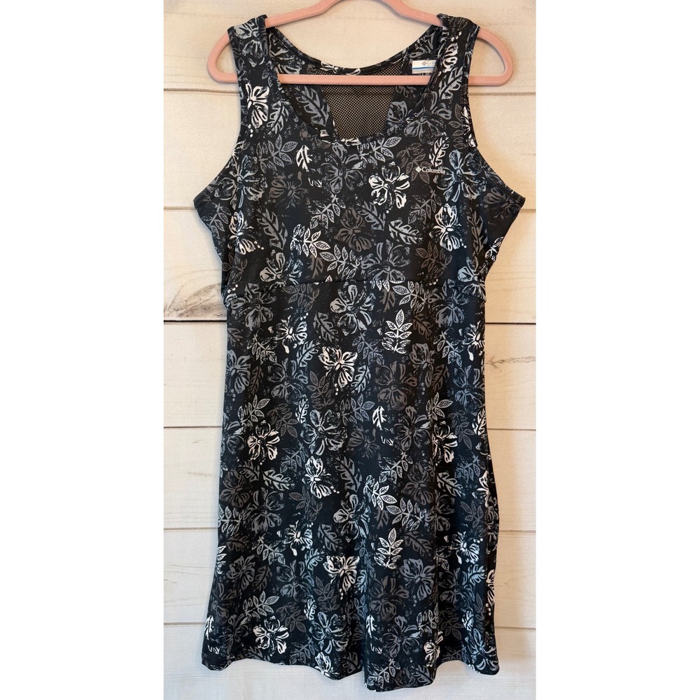 Columbia Womens XL Black Floral Tropical Mesh Back Sleeveless Active Dress